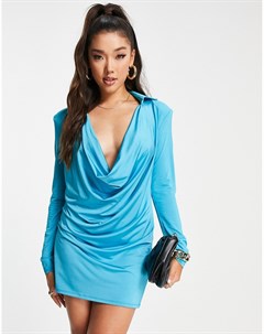 Голубое платье мини с очень глубоким свободным воротом спереди Asos design