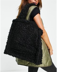 Черная большая сумка шопер из искусственной овечьей шерсти Jayley