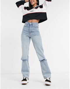 Выбеленные джинсы в винтажном стиле из переработанного смесового хлопка со рваной отделкой под колен Topshop