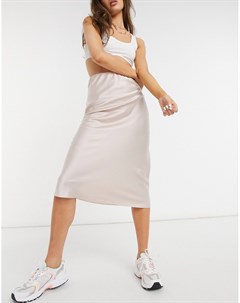 Нежно розовая атласная юбка миди косого кроя в стиле комбинации Asos design