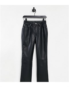 Черные прямые брюки в стиле 90 х из искусственной кожи с классической талией ASOS DESIGN Petite Asos petite