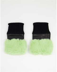 Зеленый кожаные перчатки без пальцев с отделкой из искусственного меха Jayley