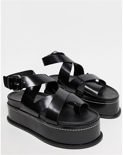 Черные кожаные сандалии на платформе Asos design
