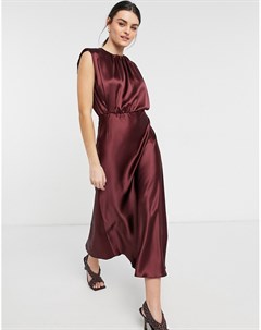 Атласное платье миди темно бордового цвета без рукавов Asos design