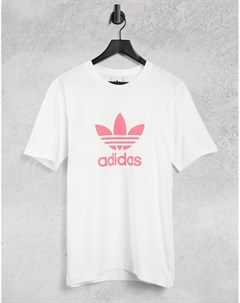 Белая футболка бойфренда с большим логотипом Adidas originals