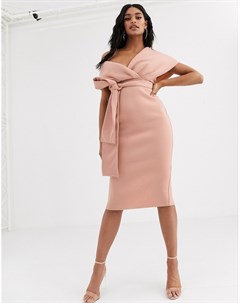 Розовое платье футляр миди с поясом Asos design