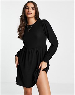 Черное свободное платье мини из трикотажа с длинными рукавами New look