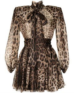 Платье с широкими плечами и леопардовым принтом Dolce&gabbana