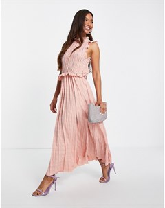 Нежно розовое плиссированное платье миди с открытой спиной и сборками без рукавов Asos design