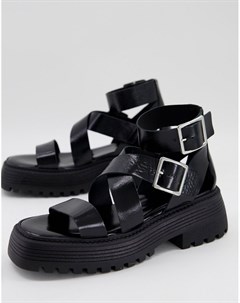 Черные сандалии из кожи класса премиум на массивной подошве Footprint Asos design