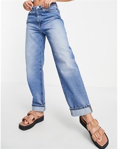 Прямые джинсы с отворотами голубого цвета Na-kd