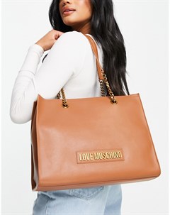 Светло коричневая сумка тоут с логотипом Love moschino
