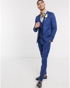 Темно синие супероблегающие брюки стретч из хлопка и льна wedding Asos design
