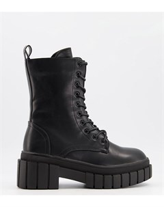 Черные высокие ботинки для широкой стопы на шнуровке и массивной подошве Truffle collection