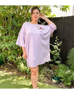 Платье футболка в стиле oversized сиреневого цвета с цветочной вышивкой на кармане ASOS DESIGN Curve Asos curve