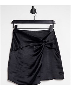 Блестящая атласная мини юбка черного цвета с перекрученной отделкой ASOS DESIGN Petite Asos petite