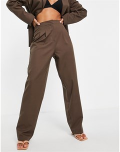 Шоколадно коричневые брюки мужского кроя с поясом на резинке Asos design
