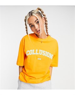 Оранжевая футболка в стиле oversized с фирменным принтом от комплекта Collusion