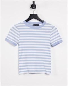 Зауженная футболка в рубчик и бело синюю полоску Asos design