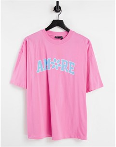 Ярко розовая oversized футболка с принтом Amour Asos design