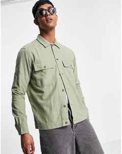 Зеленая рубашка навыпуск из ткани с добавлением льна Only & sons