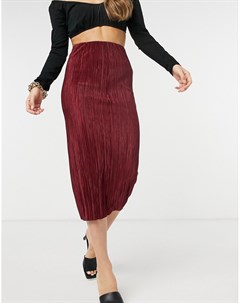 Прямая плиссированная юбка миди темно бордового цвета от комплекта Asos design