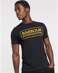 Черная футболка с крупным логотипом Barbour international