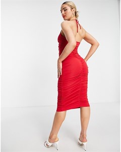 Красное присборенное платье мини Unique21