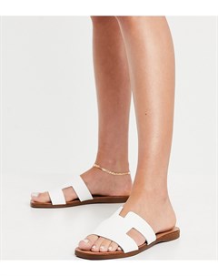Белые сандалии мюли на плоской подошве для широкой стопы New look wide fit