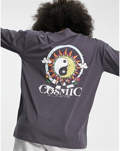 Темно серая oversized футболка с космическим принтом Asos design