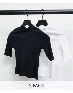 Набор из 2 футболок с короткими рукавами из органического хлопка черного и белого цвета Sabrina Monki