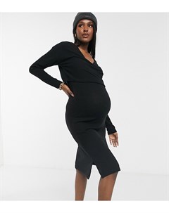 Супермягкое черное платье миди с напуском и длинными рукавами ASOS DESIGN Maternity Asos maternity