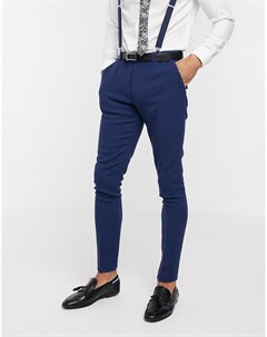 Синие брюки скинни в ломаную клетку с добавлением шерсти wedding Asos design