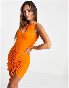 Оранжевое обтягивающее платье мини со сборками и вырезом каплей Unique21