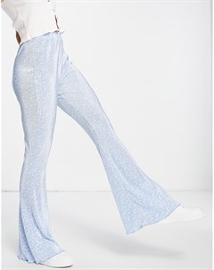 Расклешенные брюки голубого цвета с цветочным принтом из плиссированного материала Asos design