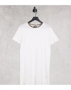 Белое платье футболка с контрастной окантовкой с леопардовым принтом Brave soul tall