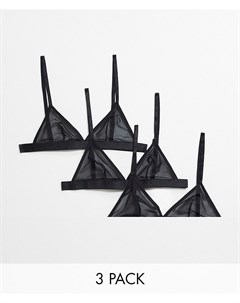 Набор из 3 черных сетчатых бюстгальтеров с треугольными чашечками Asos design