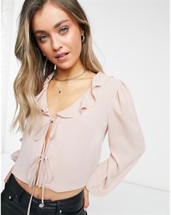 Розовая блузка с рюшами спереди Miss selfridge