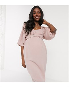 Розовое платье миди с запахом и объемными рукавами ASOS DESIGN Maternity Asos maternity