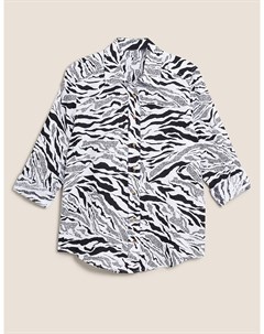 Рубашка с длинным рукавом из чистого льна с животным принтом Marks Spencer Marks & spencer