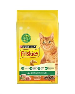 Сухой корм для взрослых домашних кошек с курицей и полезными овощами Friskies