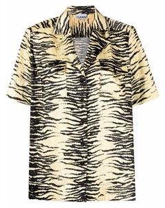 Атласная рубашка с жатым эффектом и тигровым принтом Ganni