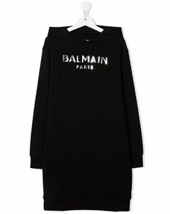 Платье джемпер с капюшоном и логотипом Balmain kids