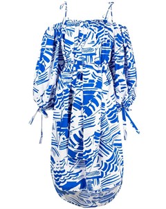 Платье с абстрактным узором и открытыми плечами Msgm