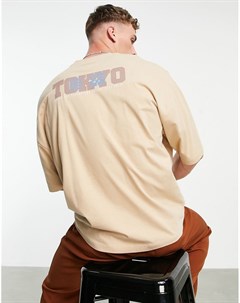 Бежевая oversized футболка с принтом Tokyo на спине Asos design