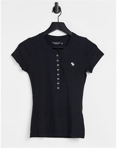 Черная футболка на пуговицах с логотипом Abercrombie & fitch