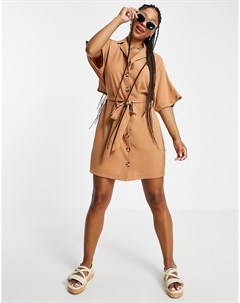 Персиковое платье рубашка мини на пуговицах с завязкой спереди и открытой спиной Asos design