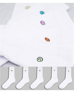 Набор из 5 пар спортивных носков белого цвета с дизайном смайлов Asos design