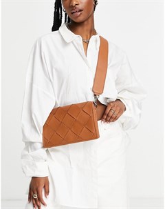 Коричневая кожаная сумка через плечо с плетеным дизайном Asos design