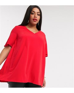 Красная блузка с V образным вырезом и складками Simply be